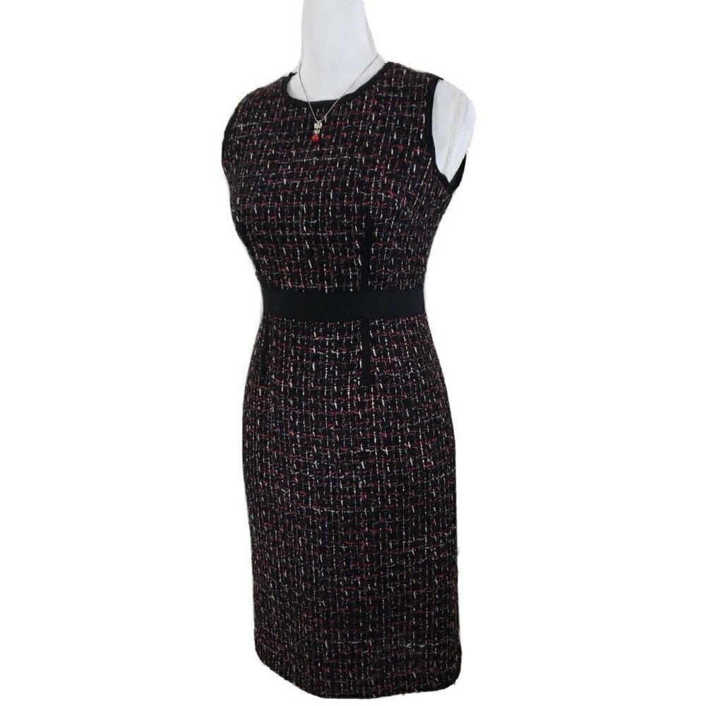 TALBOTS ~Woman Size 2Petite~ Black/Multi Color Wool Blend Dress Sleeveless Lined
